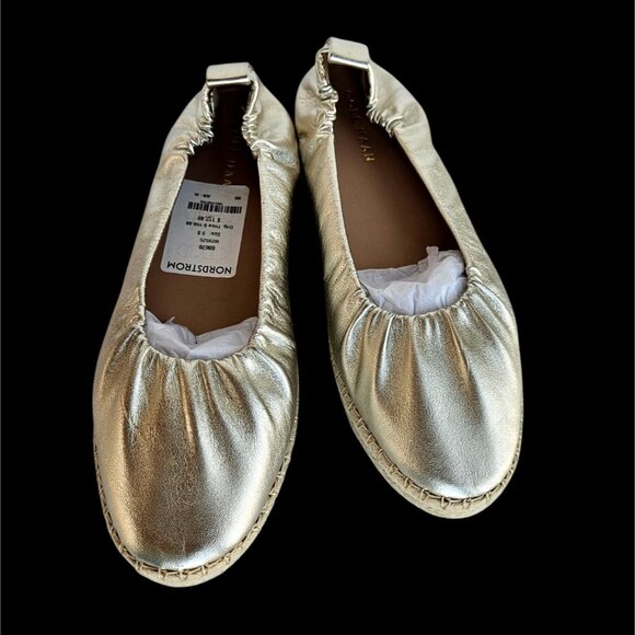 Cole Haan Platinum Gold Leather Espadrille Flats Size 9B Grand 360 New With Tags - Picture 2 of 11